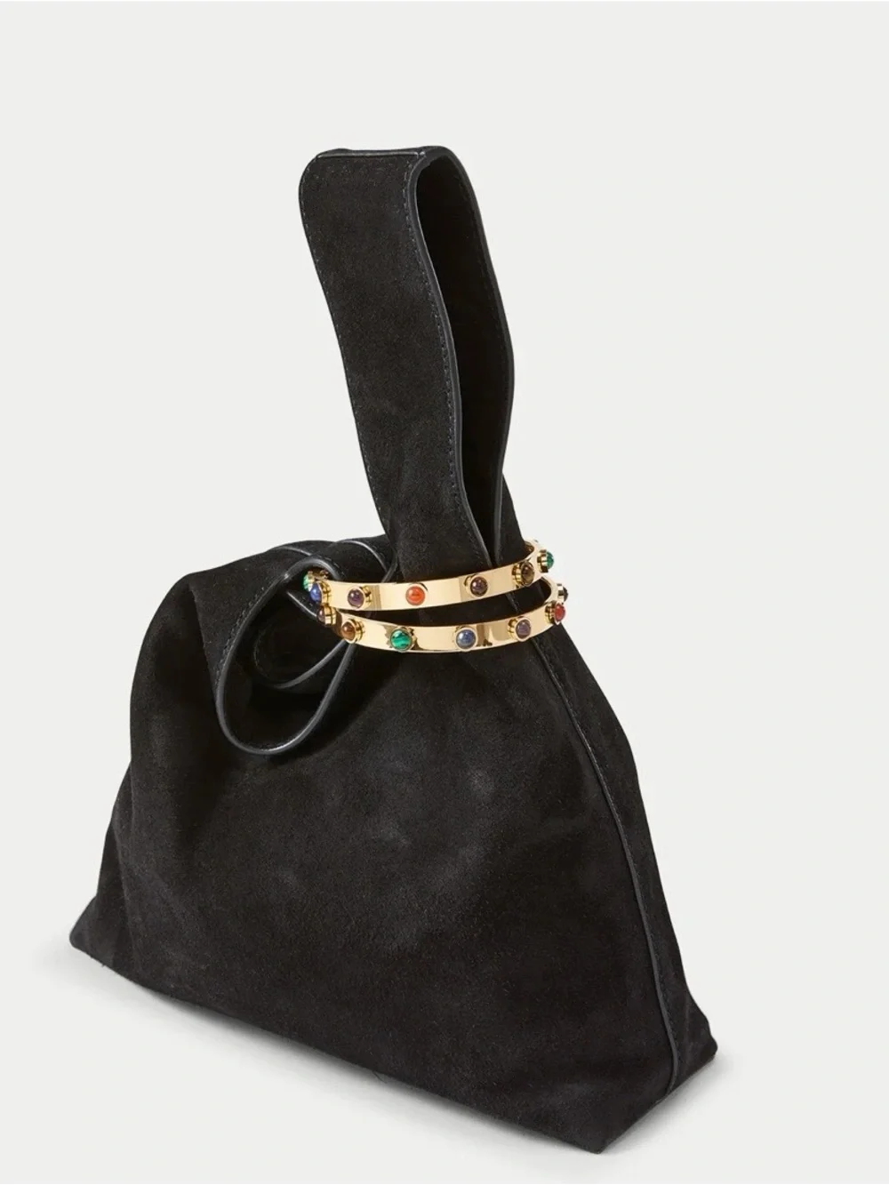 Black Suede Wristlet Bag with Gold Multi-Stone Accent Veronica Beard